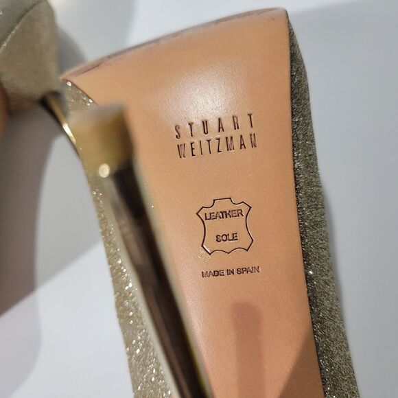Stuart Weitzman Sabia Gold Glitter Metallic stiletto High Heels Pump Sz 7.5M - Picture 13 of 16